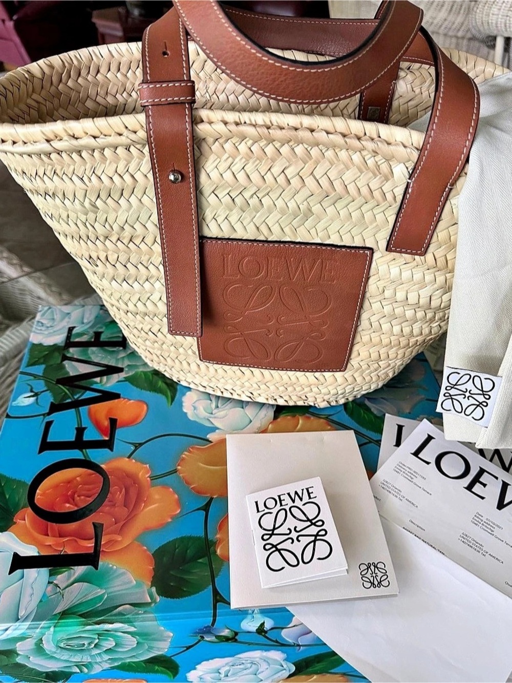 Loewe Basket Bag Medium Woven Tote Beige & Brown. Never worn.